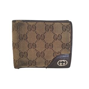 GUCCI GG Interlocking Men's Canvas Leather Card Bill Wallet Bifold Brown Designe